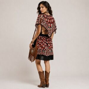 JMM Silk Tribal Print Open Back Mini Dress M